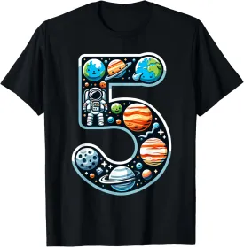 5 Year Old Outer Space Astronaut 5th Birthday Boy Girl Kids T-Shirt