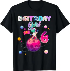 6th Birthday 6 Years Old Astronaut Space Galaxy Girl T-Shirt