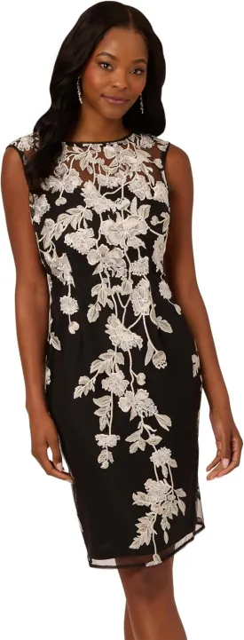 Adrianna Papell Women's Border Embroidery Sheath Dress