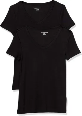 Amazon Essentials Women's Slim-Fit Short-Sleeve V-Neck T-Shirt, Pack of 2