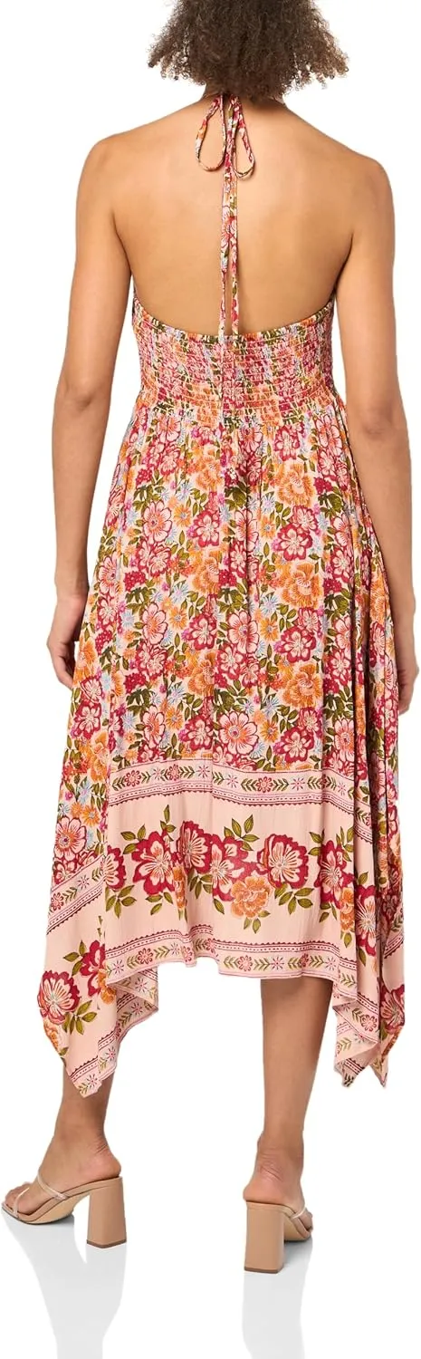 Angie Women's Midi V-Neck Halter Dress with Hanky Hem