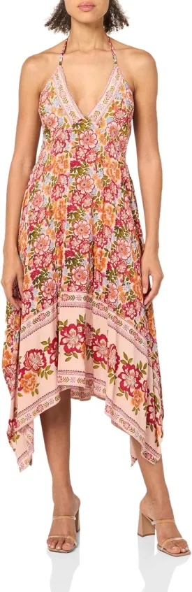 Angie Women's Midi V-Neck Halter Dress with Hanky Hem
