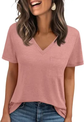 AUTOMET T Shirts for Women Short Sleeve Shirts V Neck Plus Size Summer Tops Casual Beach Vacation Outfits Clothes 2025