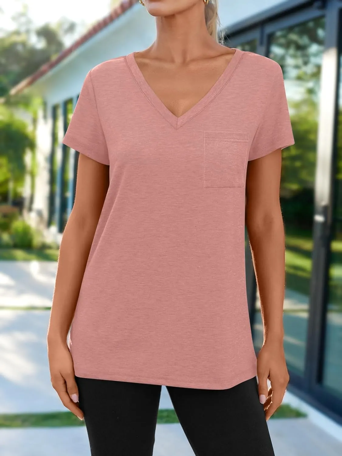 AUTOMET T Shirts for Women Short Sleeve Shirts V Neck Plus Size Summer Tops Casual Beach Vacation Outfits Clothes 2025
