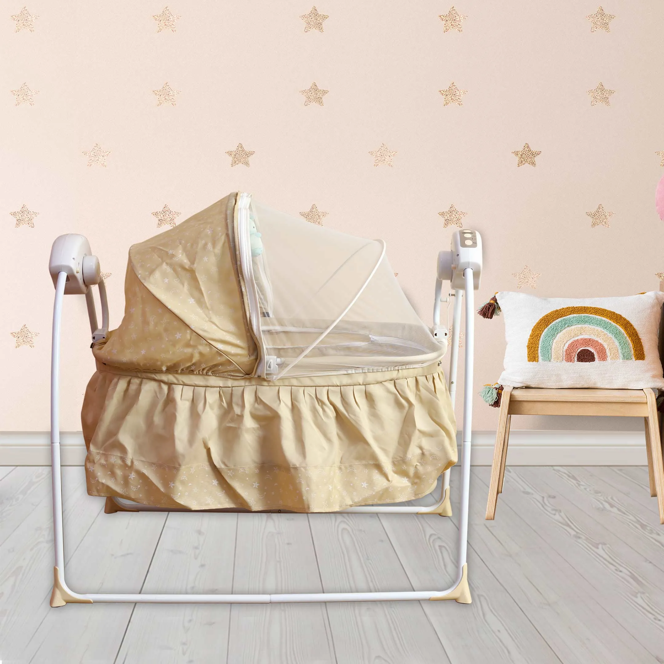Beige Mosquito Net Vibrating Rocking Chair With Toys