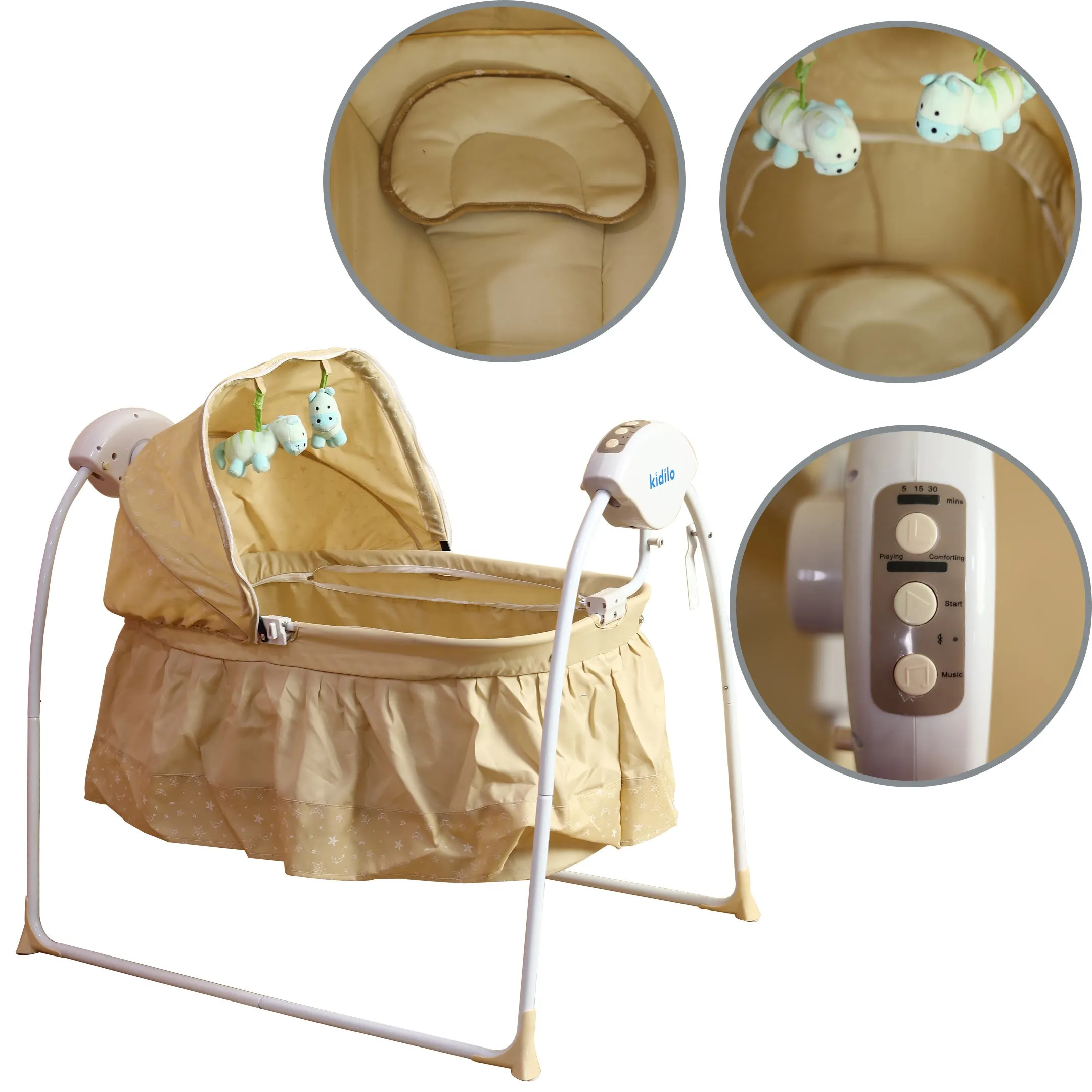 Beige Mosquito Net Vibrating Rocking Chair With Toys
