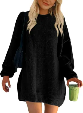 BTFBM 2025 Womens Sweaters Casual Crewneck Long Sleeve Oversized Sweater Dress Fall Winter Loose Slouchy Soft Pullover