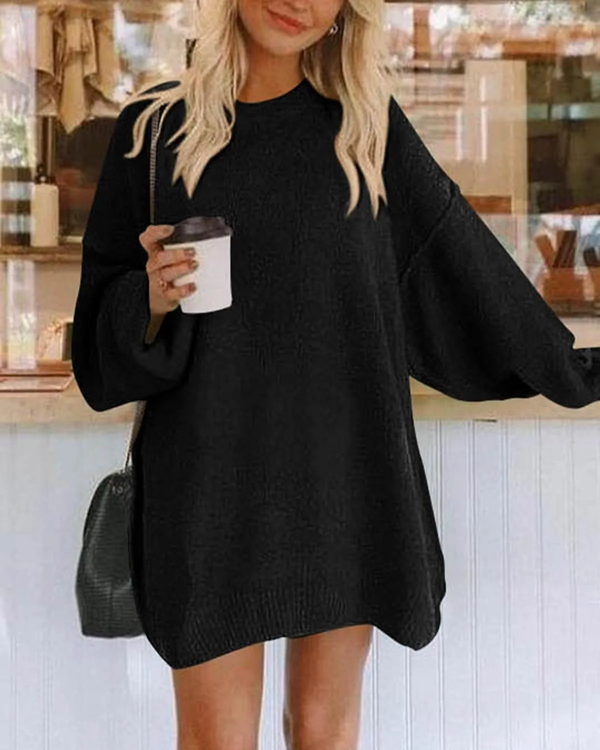 BTFBM 2025 Womens Sweaters Casual Crewneck Long Sleeve Oversized Sweater Dress Fall Winter Loose Slouchy Soft Pullover