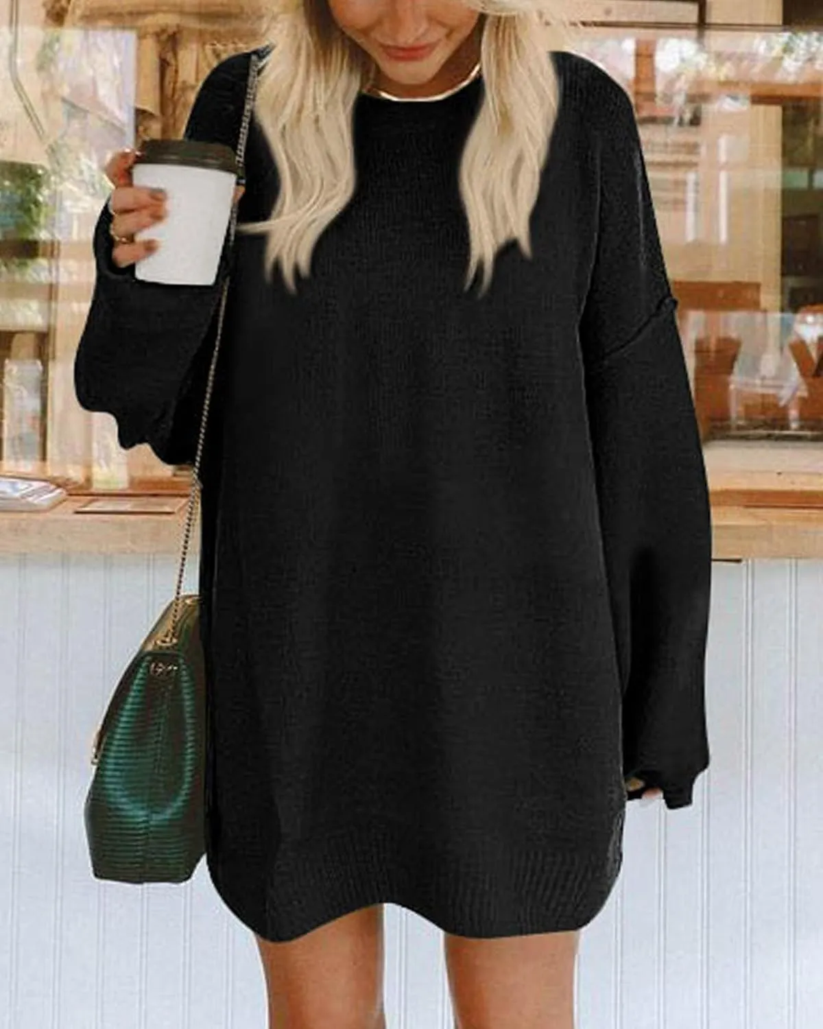 BTFBM 2025 Womens Sweaters Casual Crewneck Long Sleeve Oversized Sweater Dress Fall Winter Loose Slouchy Soft Pullover