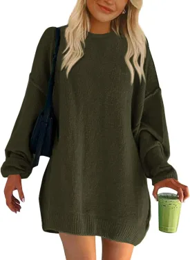BTFBM 2025 Womens Sweaters Casual Crewneck Long Sleeve Oversized Sweater Dress Fall Winter Loose Slouchy Soft Pullover