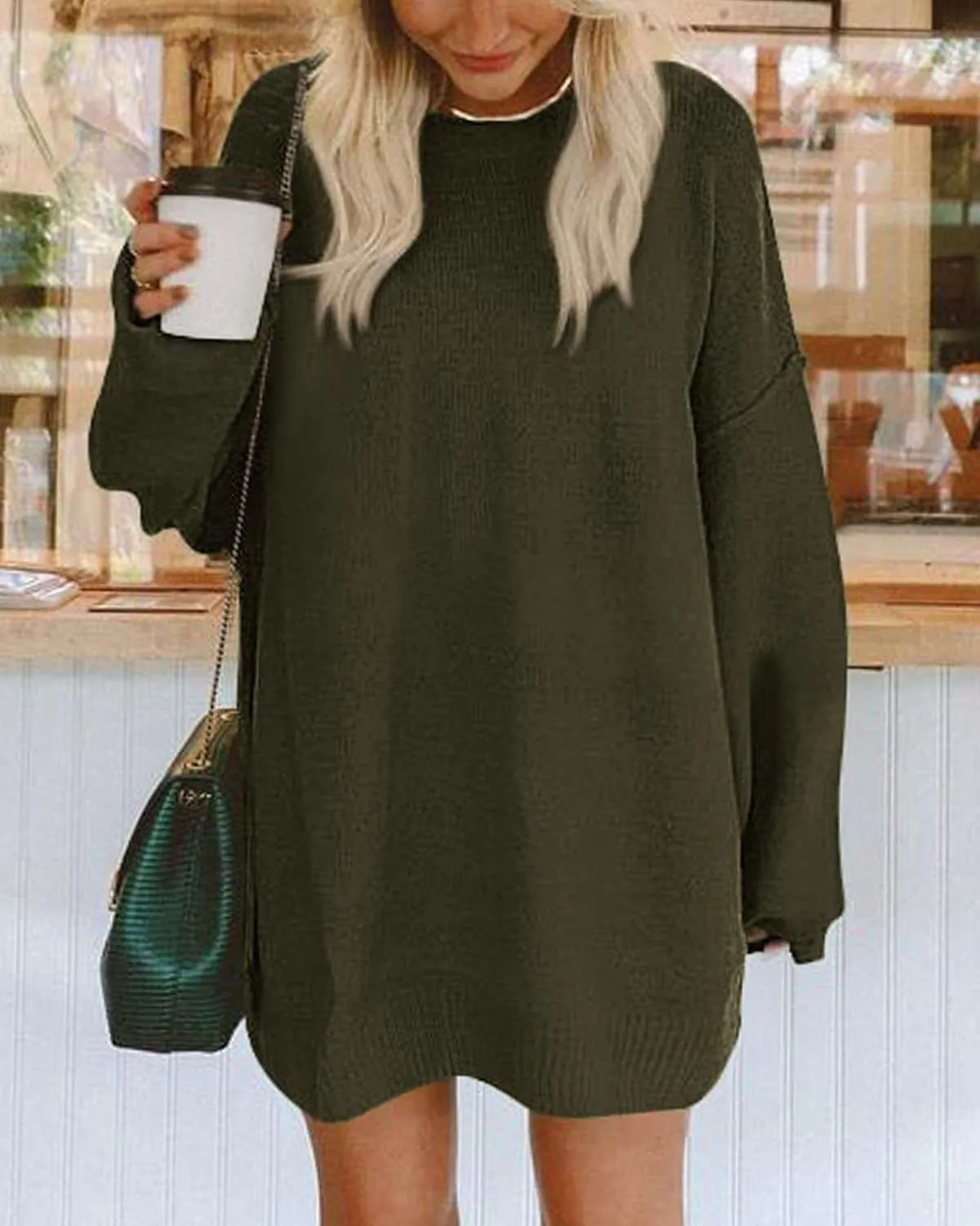BTFBM 2025 Womens Sweaters Casual Crewneck Long Sleeve Oversized Sweater Dress Fall Winter Loose Slouchy Soft Pullover