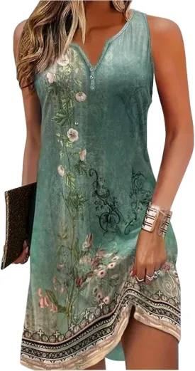 CHUNTIANRAN Mini Dress for Women Summer Beach Vacation T Shirts Sundress Sexy V Neck Sleeveless Tanks Dresses
