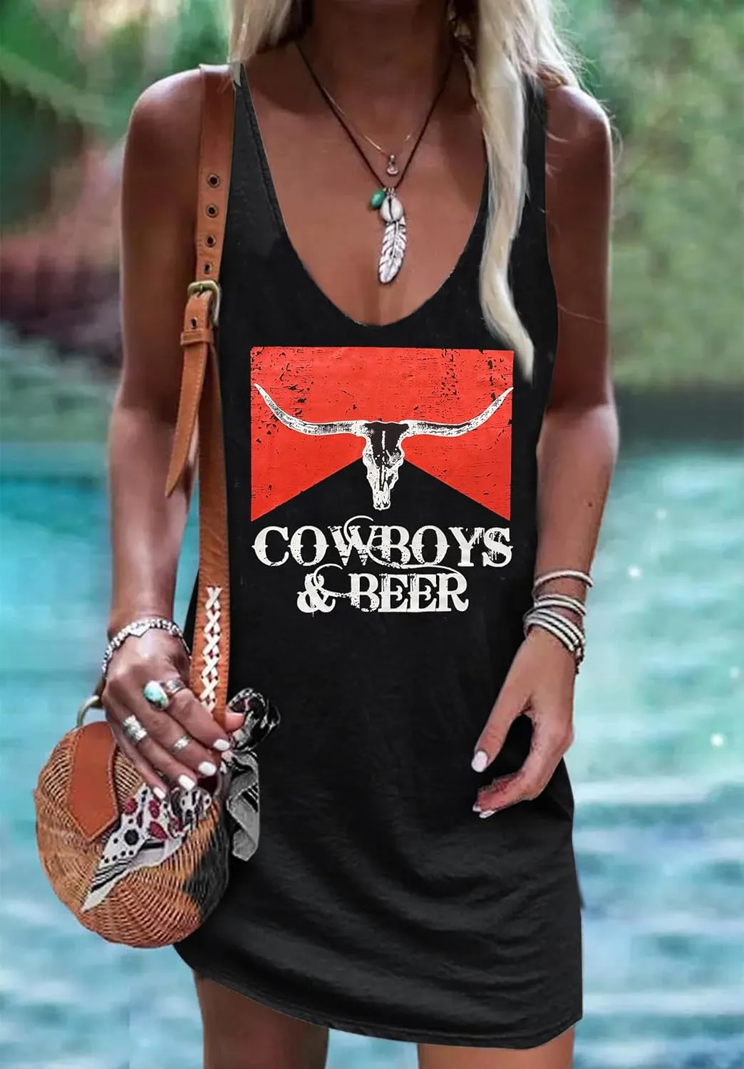 CHUNTIANRAN Mini Dress for Women Summer Beach Vacation T Shirts Sundress Sexy V Neck Sleeveless Tanks Dresses