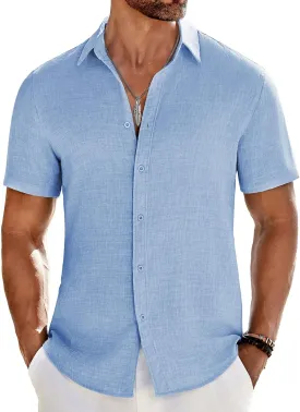 COOFANDY Men's Casual Button Down Shirts Short Sleeve Textured Summer Beach Shirt