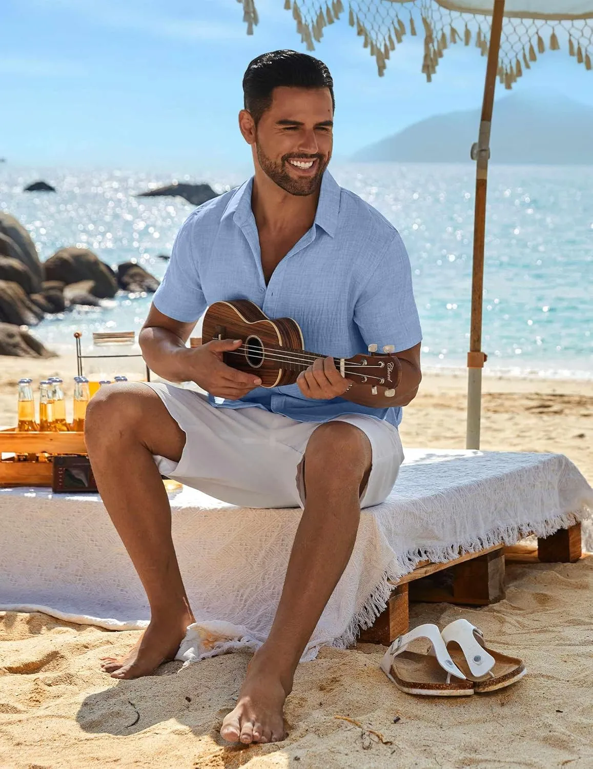 COOFANDY Men's Casual Button Down Shirts Short Sleeve Textured Summer Beach Shirt