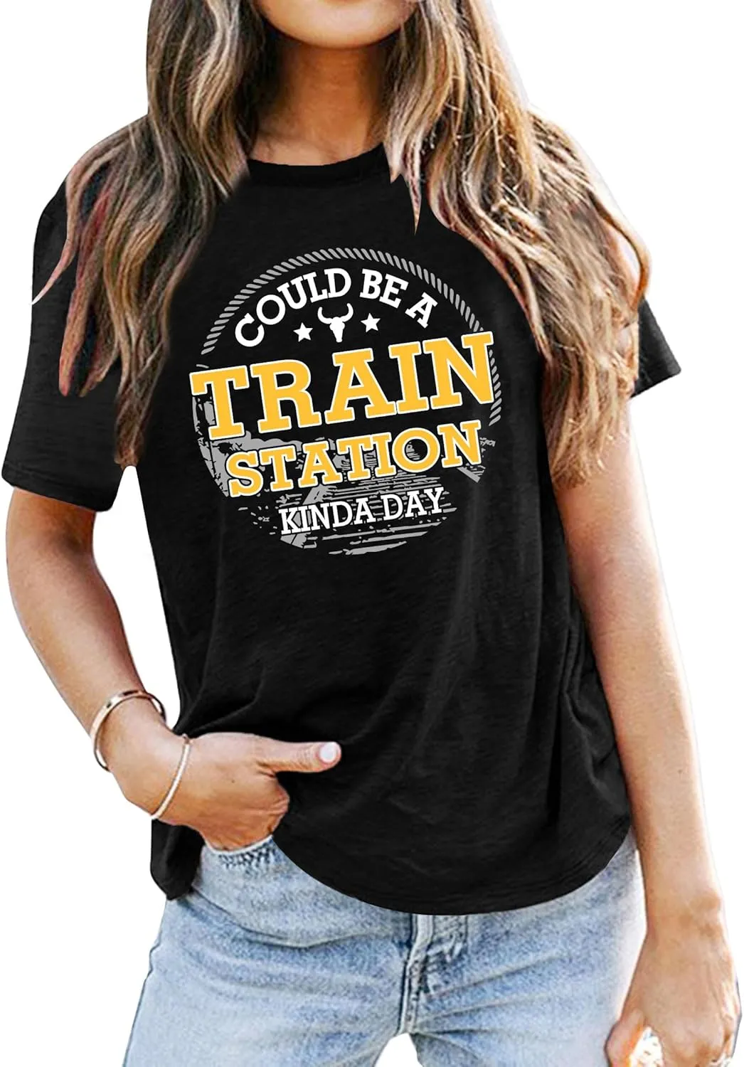 Could Be A Train Station Kinda Day Shirt Women Funny Country Music Tees Casual Summer Short Sleeve Tops