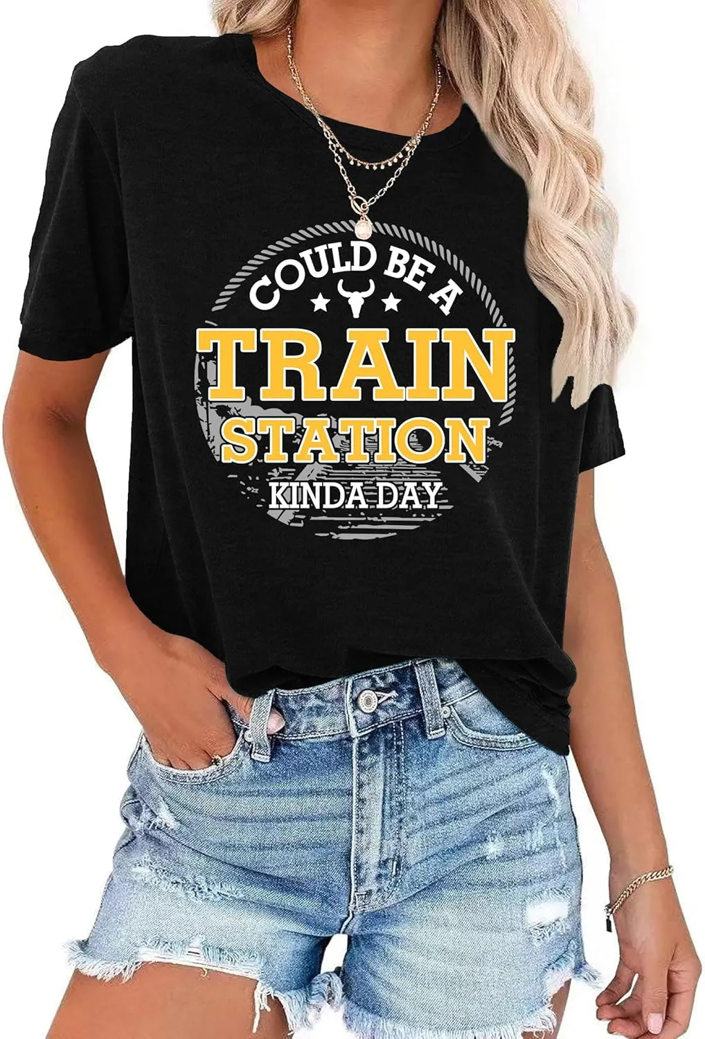 Could Be A Train Station Kinda Day Shirt Women Funny Country Music Tees Casual Summer Short Sleeve Tops