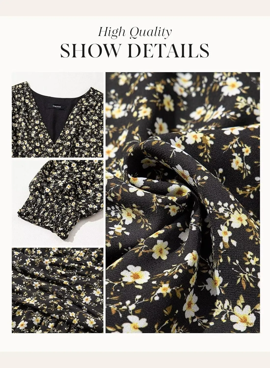 Dokotoo Summer Dresses for Women 2025 Sexy Wrap V Neck Short Puff Sleeve Elegant Floral Smocked Waist Flowy Mini Dress