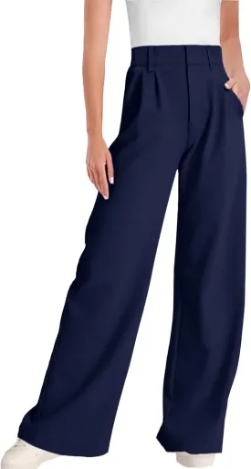 ELLEVEN Wide Leg Dress Pants for Woman, High Waisted Business Casual Work Trousers with Pockets