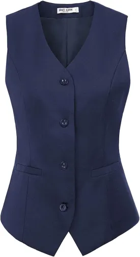 GRACE KARIN Women's V-Neck Slim Fit Office Bottoned Dressy Suit Vest Waistcoats