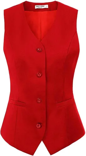 GRACE KARIN Women's V-Neck Slim Fit Office Bottoned Dressy Suit Vest Waistcoats