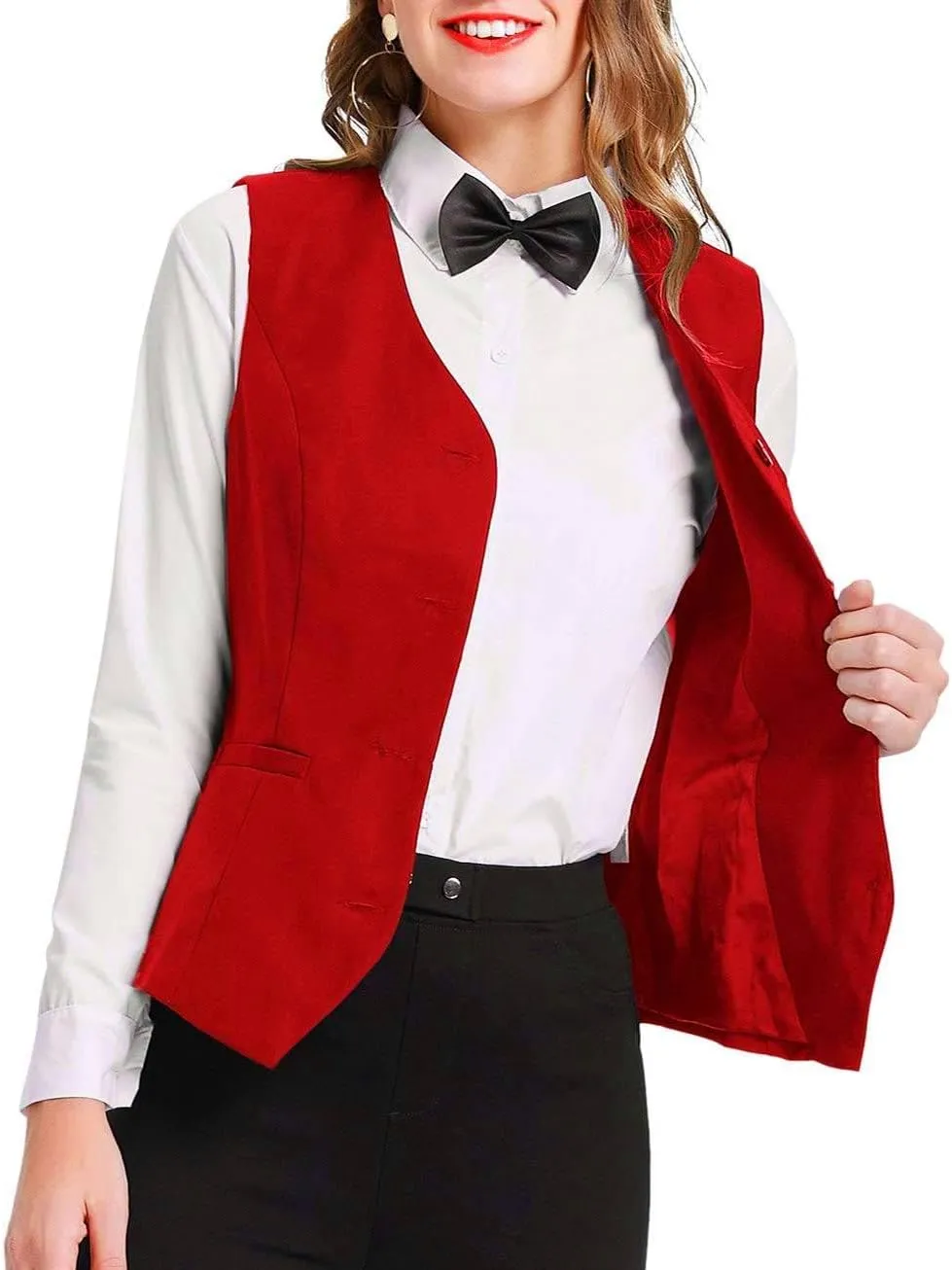 GRACE KARIN Women's V-Neck Slim Fit Office Bottoned Dressy Suit Vest Waistcoats