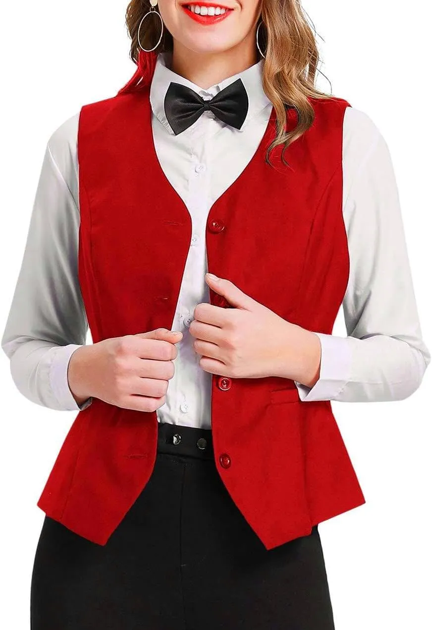 GRACE KARIN Women's V-Neck Slim Fit Office Bottoned Dressy Suit Vest Waistcoats