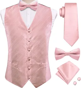 Hi-Tie Men's Silk Vest Bowtie Set Formal Suit Vest Jacquard Tie Handkerchief Cufflinks 5PCS Dress Waistcoats Wedding