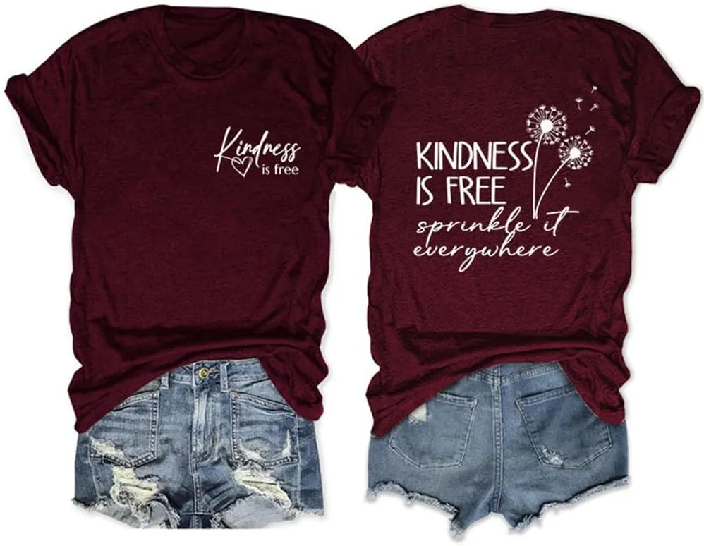 Inspirational Teacher Shirts Women Teacher Kindness Positive Message Tshirt Dandelion Graphic Summer Tee Tops