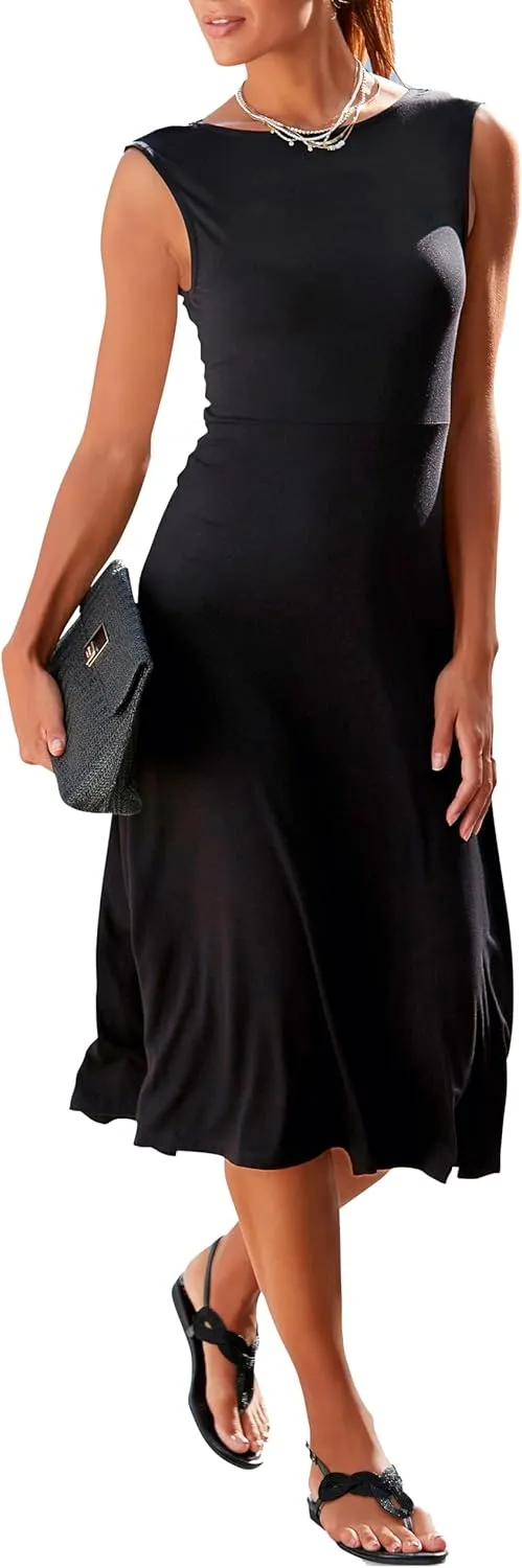 LASCANA Women's V-Back Lace Accent Dress