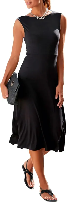 LASCANA Women's V-Back Lace Accent Dress