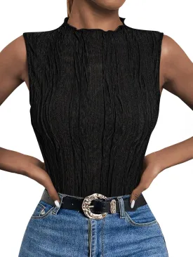 LILLUSORY Women's Mock Neck Business Casual Tank Tops Sleeveless Ruched Work Blouse Fitted 2025 Trendy Shirts