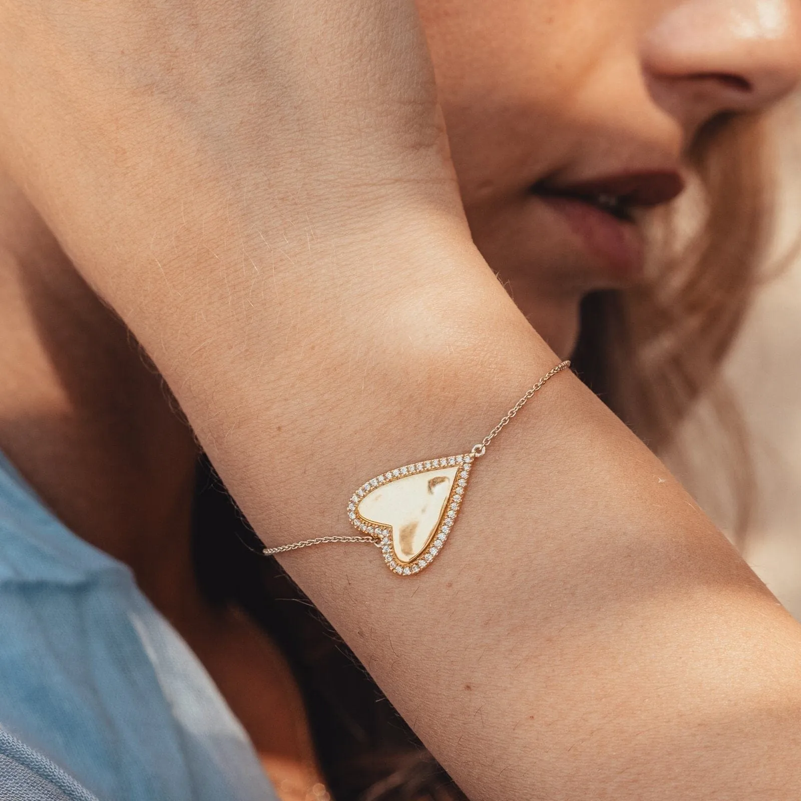 Outlined Diamond Heart Bracelet - 18K Gold Vermeil