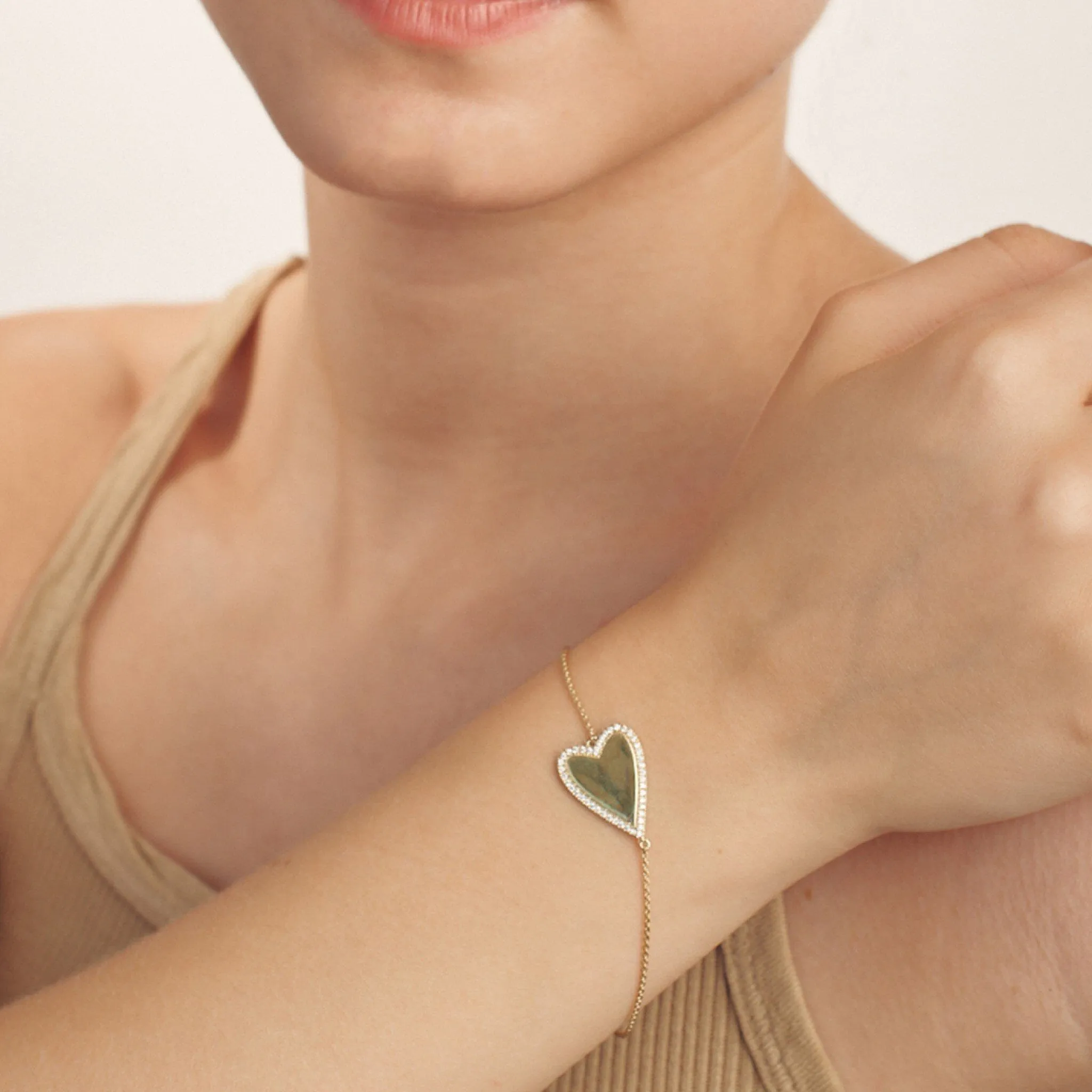 Outlined Diamond Heart Bracelet - 18K Gold Vermeil