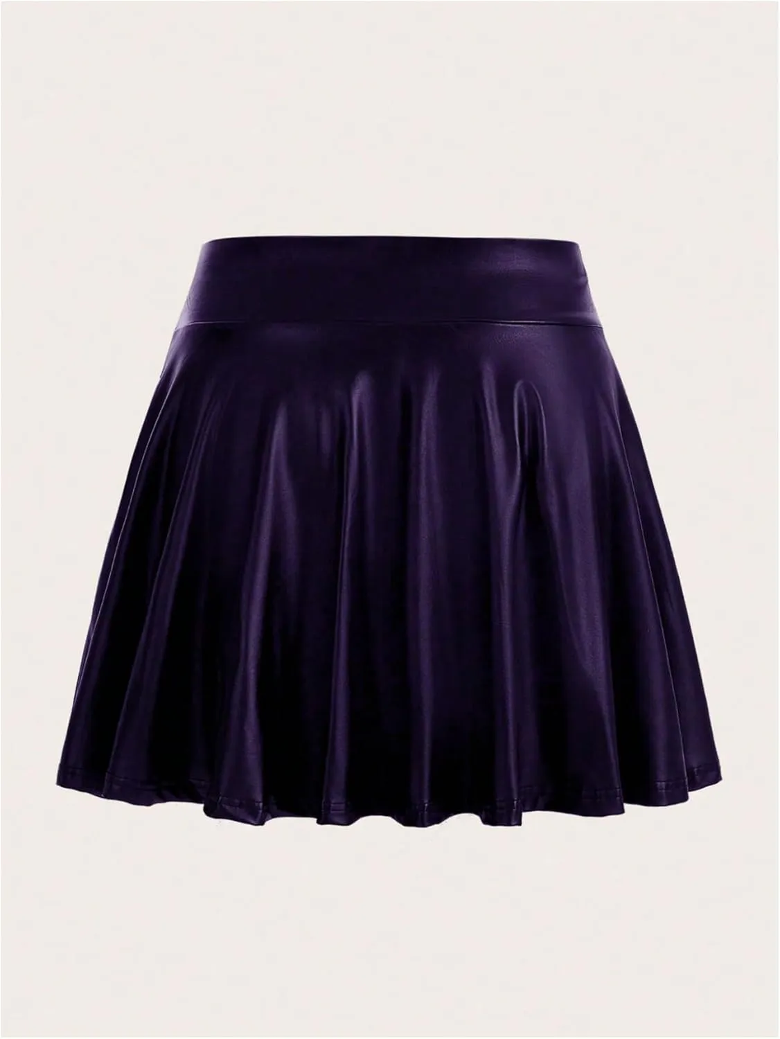 OYOANGLE Women's Plus Size PU Leather High Waisted Ruffle A Line Short Skirt Flared Skater Skirts