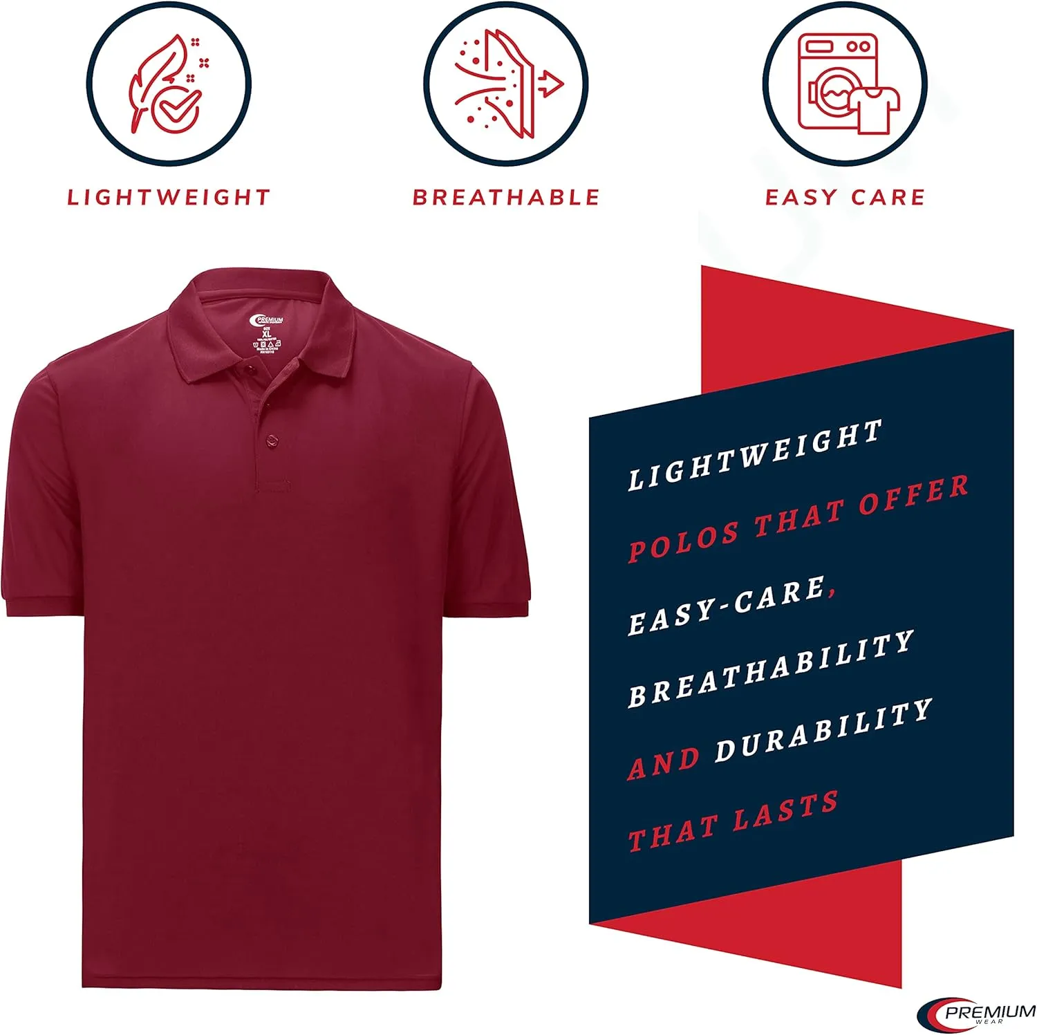 Premium Wear Men's High Moisture Wicking Polo T Shirts