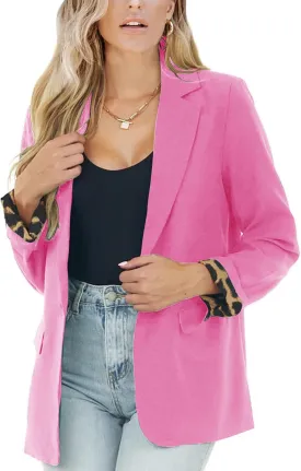 PRETTODAY Women's Casual Blazers Leopard Print Open Front Long Sleeve Work Office Jackets Blazer with Pockets