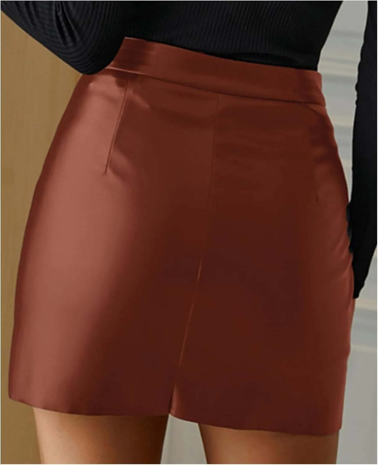 Sexyshine Women's High Waist Faux Leather Mini Skirt Side Split Bodycon PU Mini Pencil Skirts