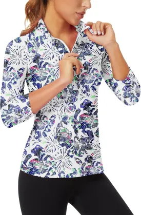 Soneven Womens 3/4 Sleeve Shirt UPF 50  Moisture Wicking Golf Polo Shirt for Casual Work