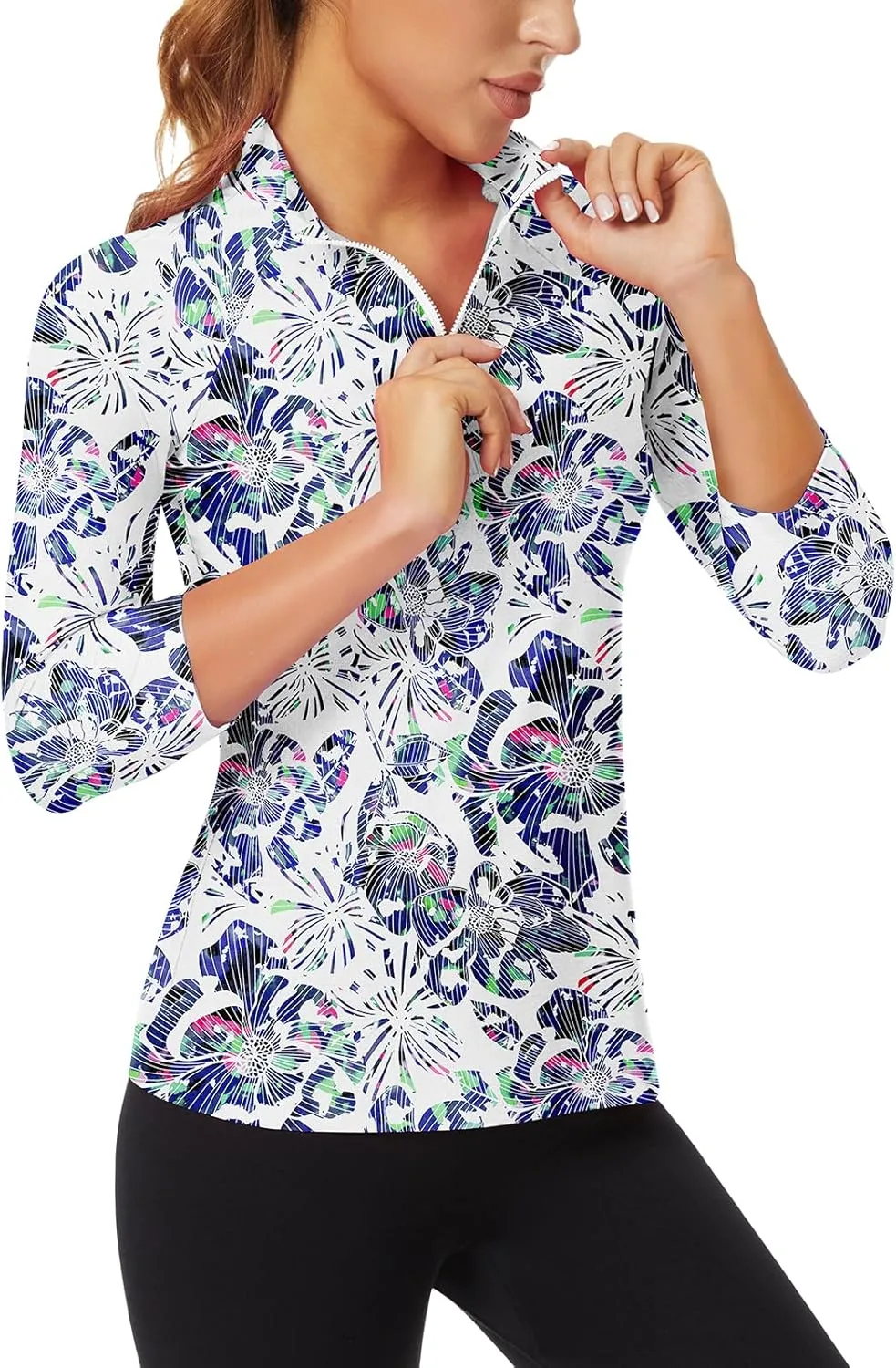 Soneven Womens 3/4 Sleeve Shirt UPF 50  Moisture Wicking Golf Polo Shirt for Casual Work