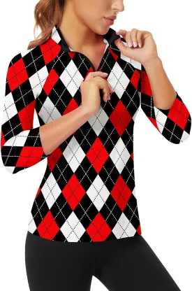 Soneven Womens 3/4 Sleeve Shirt UPF 50  Moisture Wicking Golf Polo Shirt for Casual Work