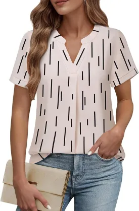 Timeson Women's V Neck Short Sleeve Curved Hem Sheer Chiffon Blouse Shirts Tops