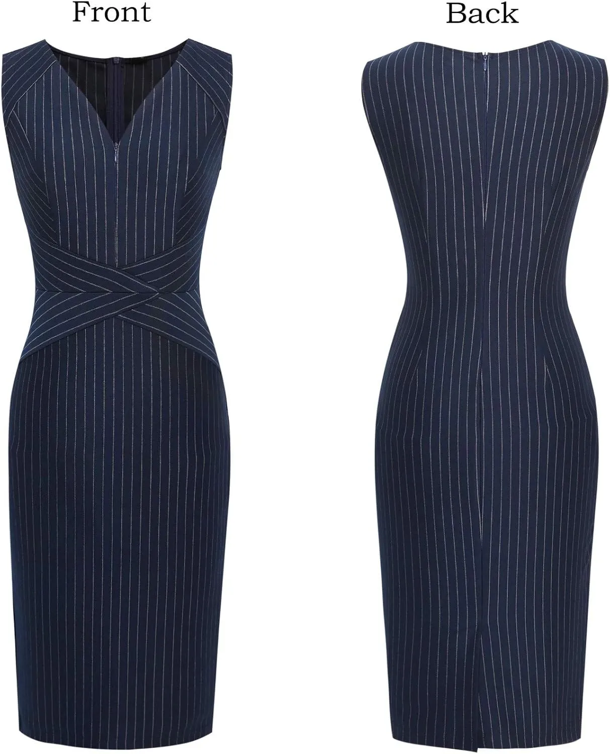 VFSHOW Womens Elegant V Neck Front Zipper Up Slim Fitted Work Business Office Bodycon Pencil Sheath Dress