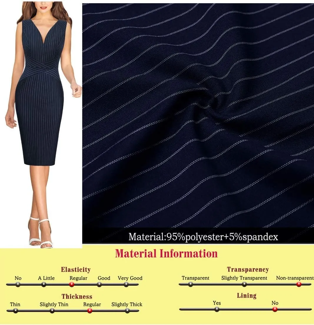 VFSHOW Womens Elegant V Neck Front Zipper Up Slim Fitted Work Business Office Bodycon Pencil Sheath Dress
