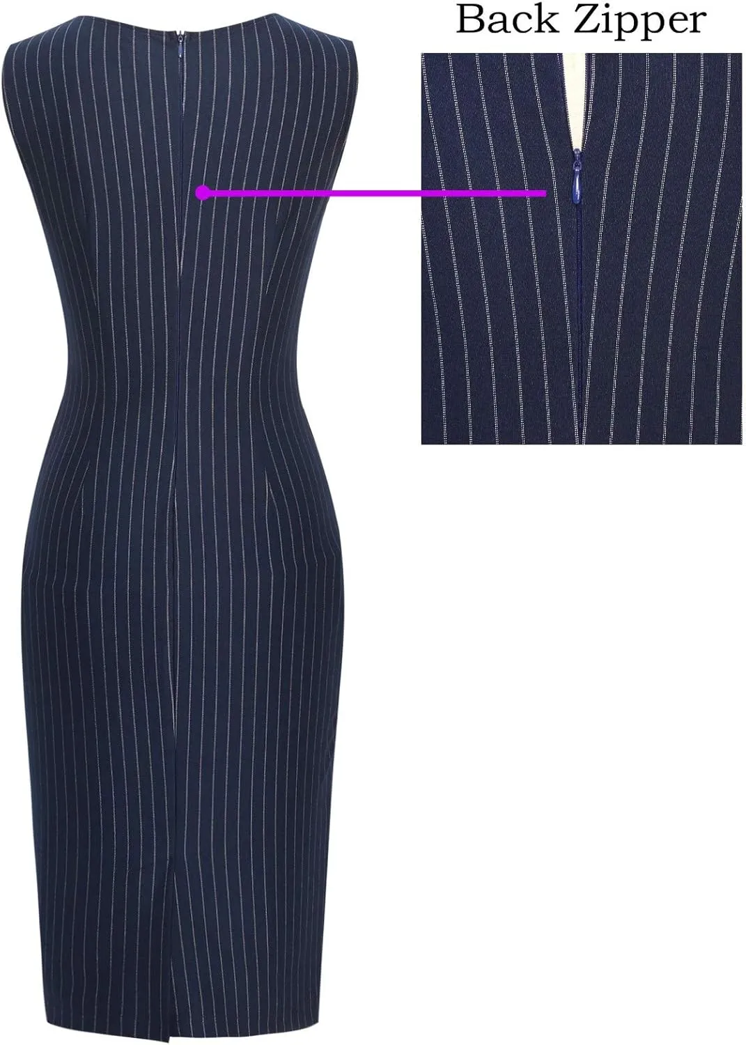 VFSHOW Womens Elegant V Neck Front Zipper Up Slim Fitted Work Business Office Bodycon Pencil Sheath Dress