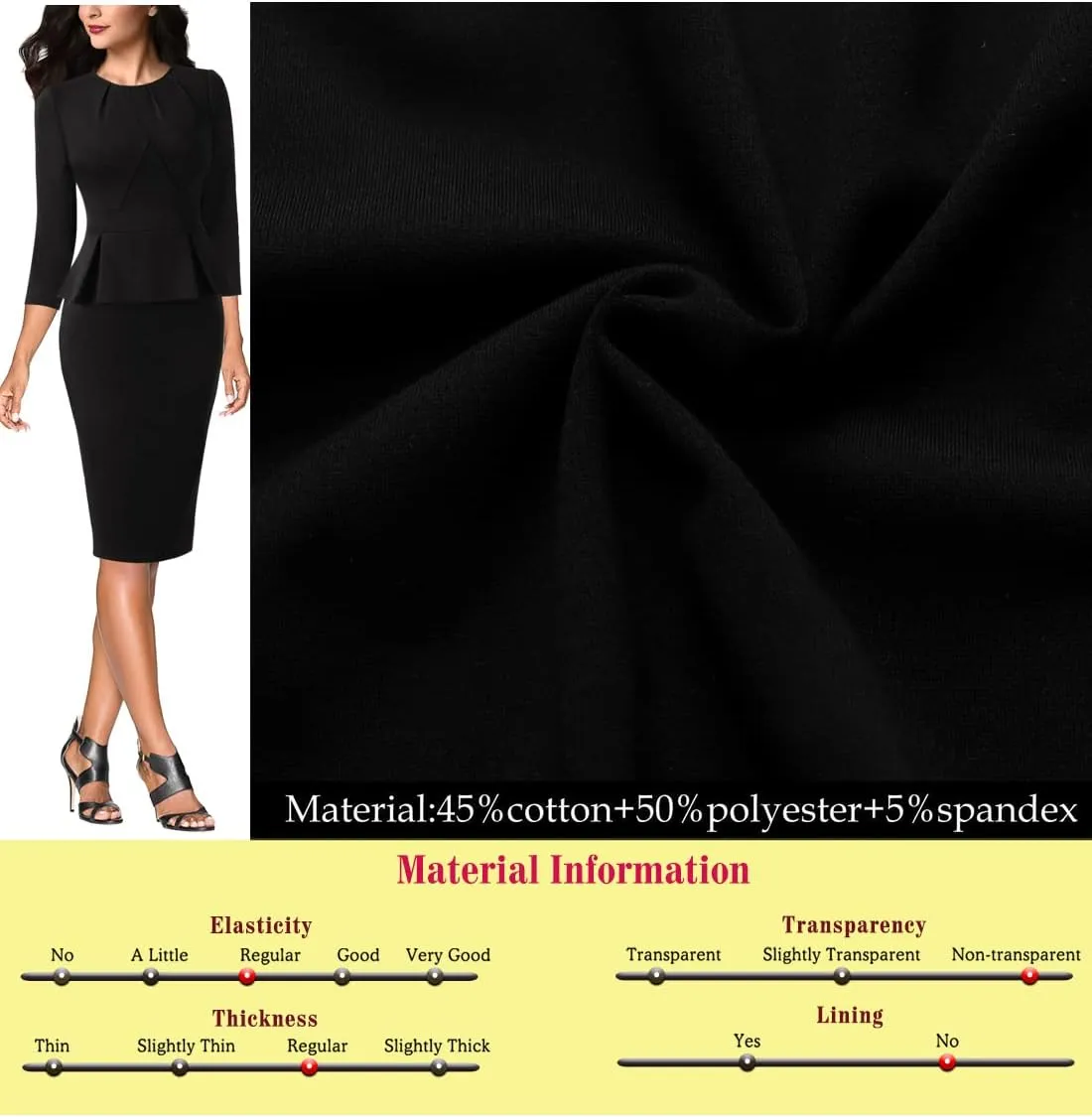 VFSHOW Womens Pleated Crew Neck Peplum Work Business Office Bodycon Pencil Sheath Dress