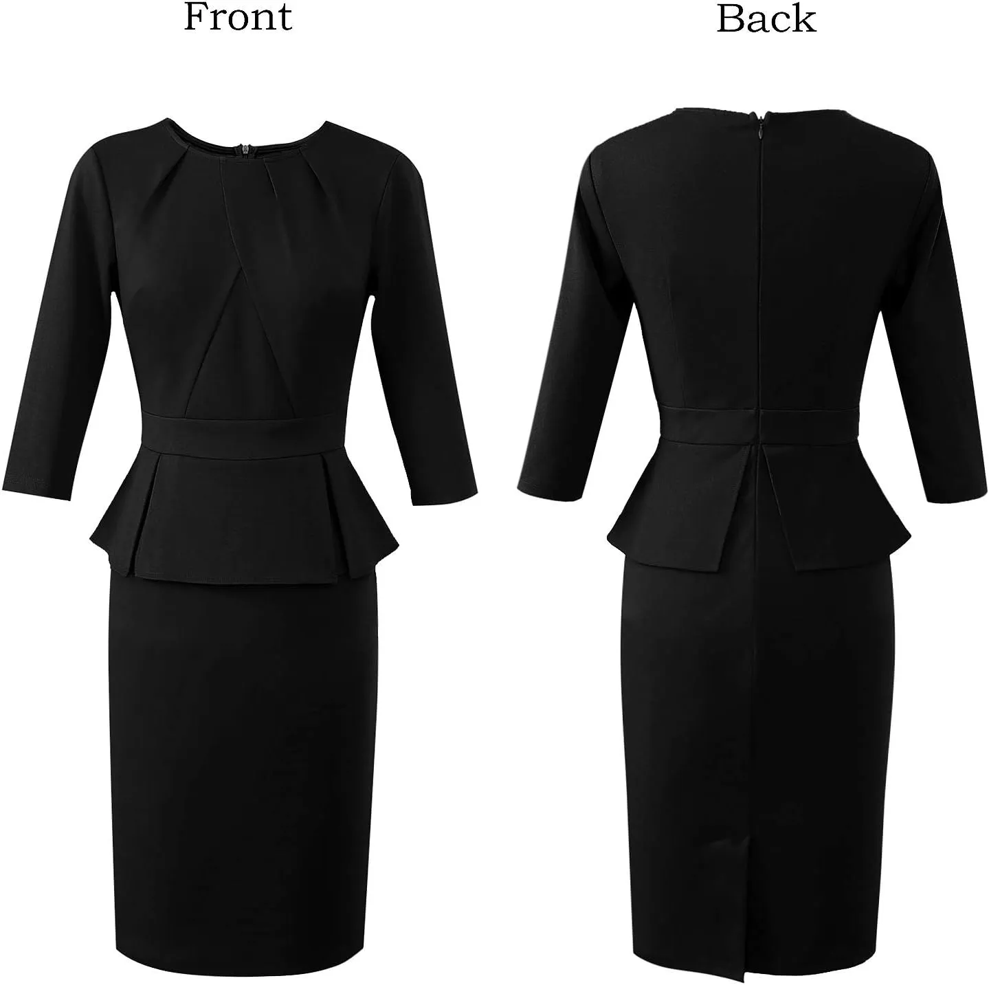 VFSHOW Womens Pleated Crew Neck Peplum Work Business Office Bodycon Pencil Sheath Dress