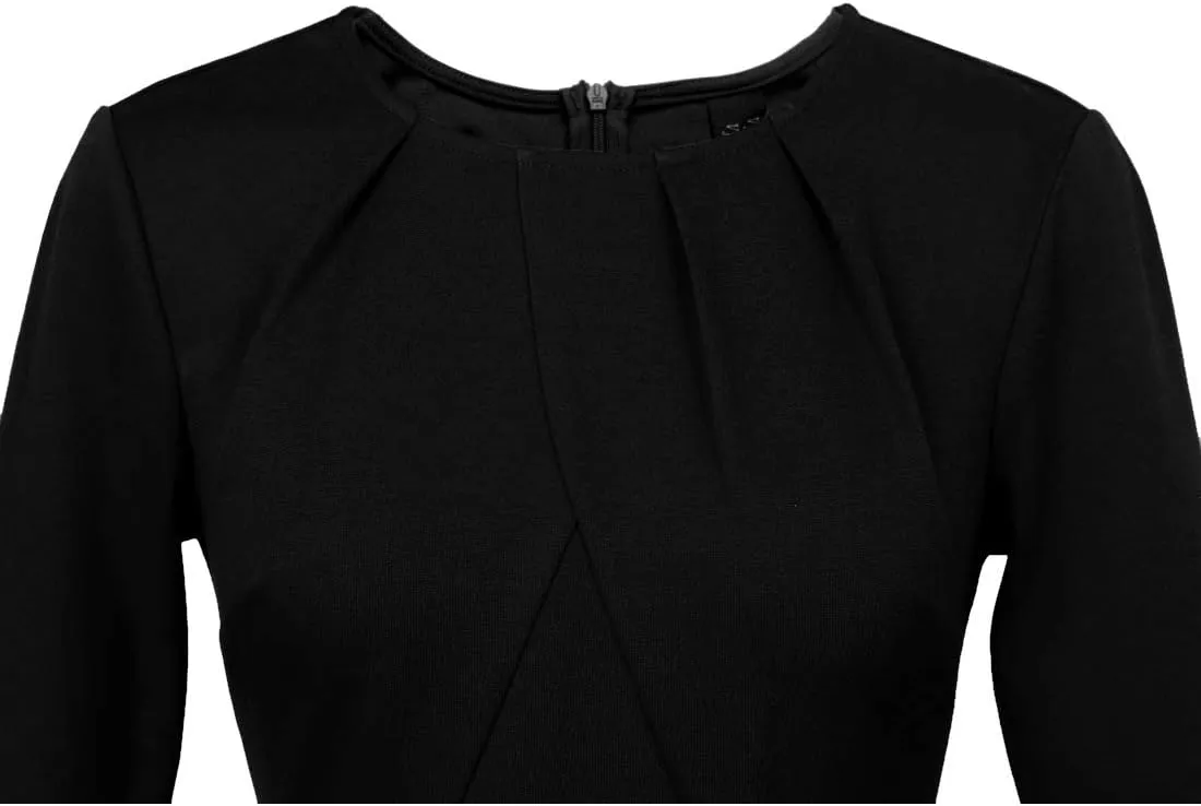 VFSHOW Womens Pleated Crew Neck Peplum Work Business Office Bodycon Pencil Sheath Dress