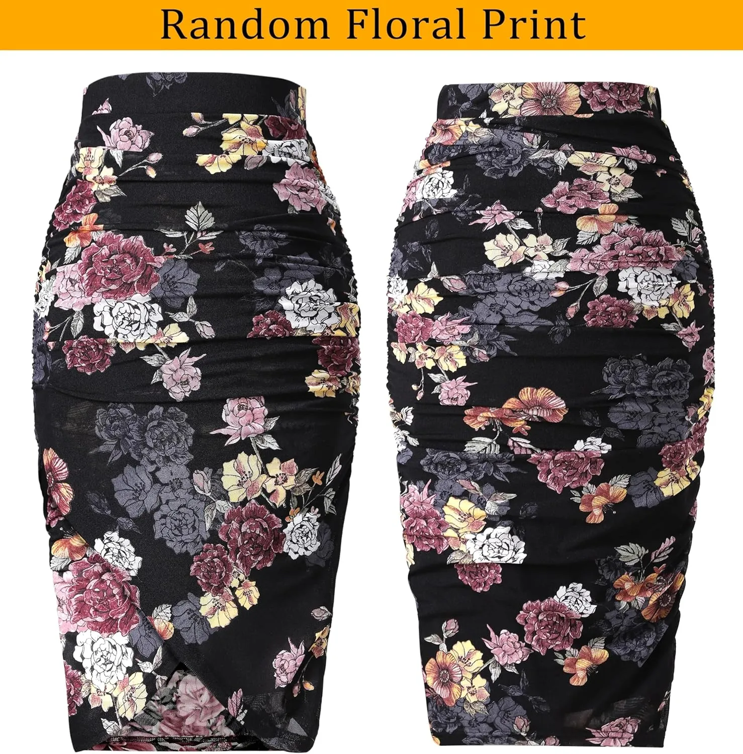 VFSHOW Womens Ruched Ruffle High Waist Asymmetric Wrap Casual Wok Office Party Slim Fitted Bodycon Pencil Midi Mid-Calf Skirt
