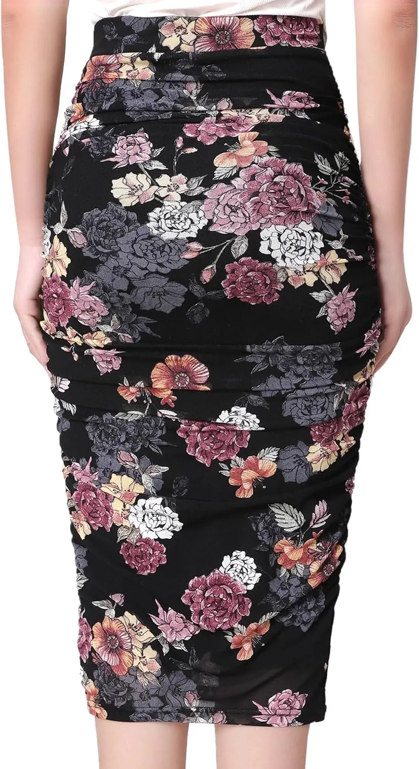 VFSHOW Womens Ruched Ruffle High Waist Asymmetric Wrap Casual Wok Office Party Slim Fitted Bodycon Pencil Midi Mid-Calf Skirt